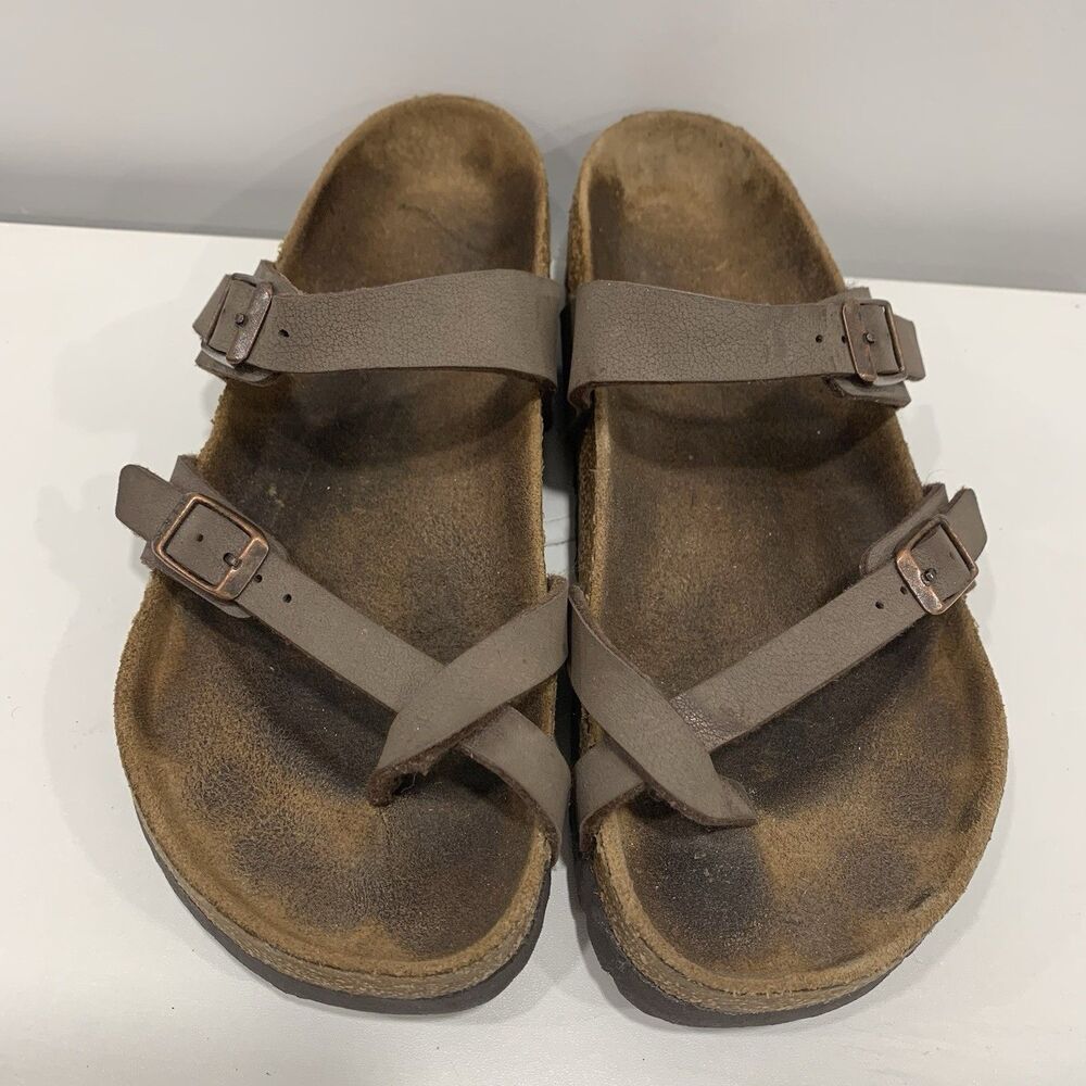 Birkenstock Mayari Brown Leather Loop Slip On Sandals Shoes Womens Sz 9-9.5/EU40 - Picture 1 of 11